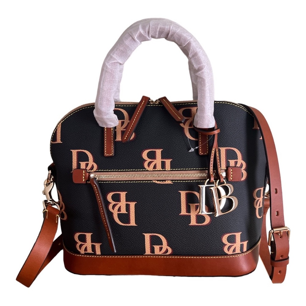 Dooney & Bourke Monogram Dome Zip Satchel Crossbody Medium Bag, Charcoal